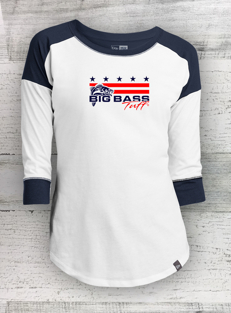 Big Bass Tuff Mericana -Ladies Heritage Blend 3/4-Sleeve Baseball Raglan Tee