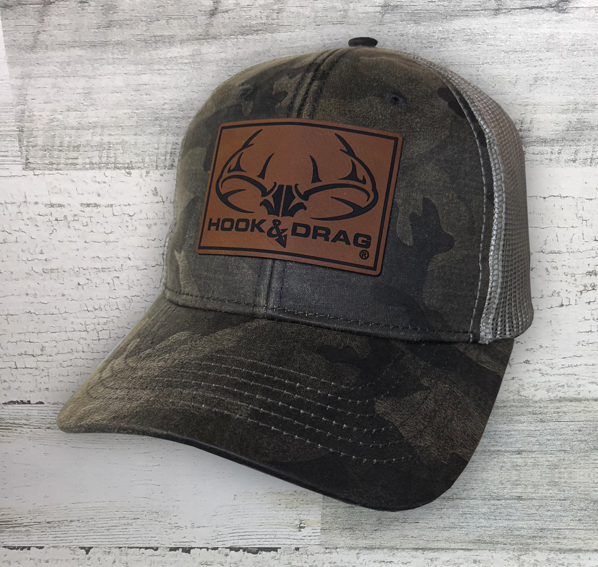 HD Big Buck - Dri Duck - Lonestar genuine Leather rawhide Patch - Camo Covert Trucker Cap