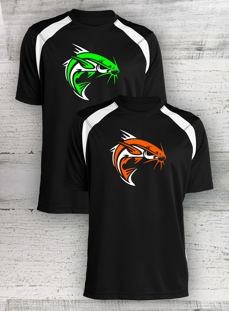 HD Catfish - Catfish Fishing Shirt -Dry Zone® Colorblock Crew Black/White